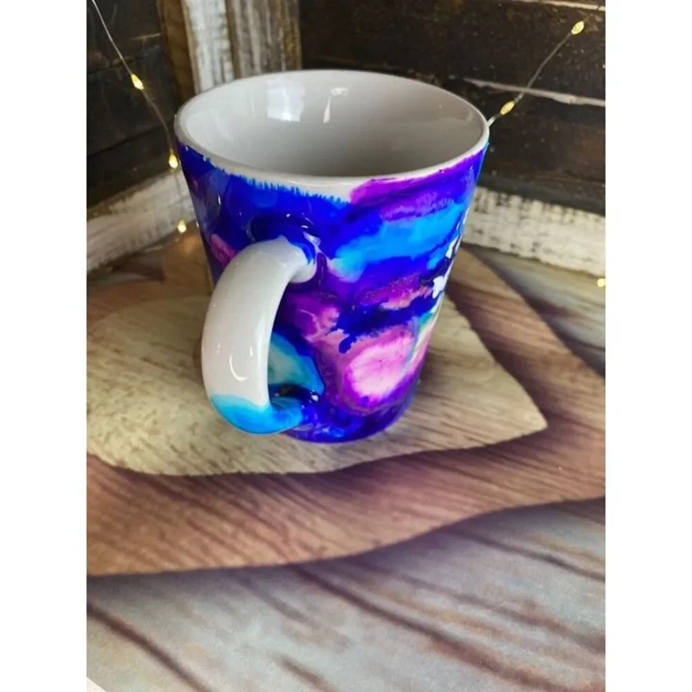 Butterfly Theme Coffee Tea Cup Mug Blue Pink Abstract Epoxy Resin Mug Handmade